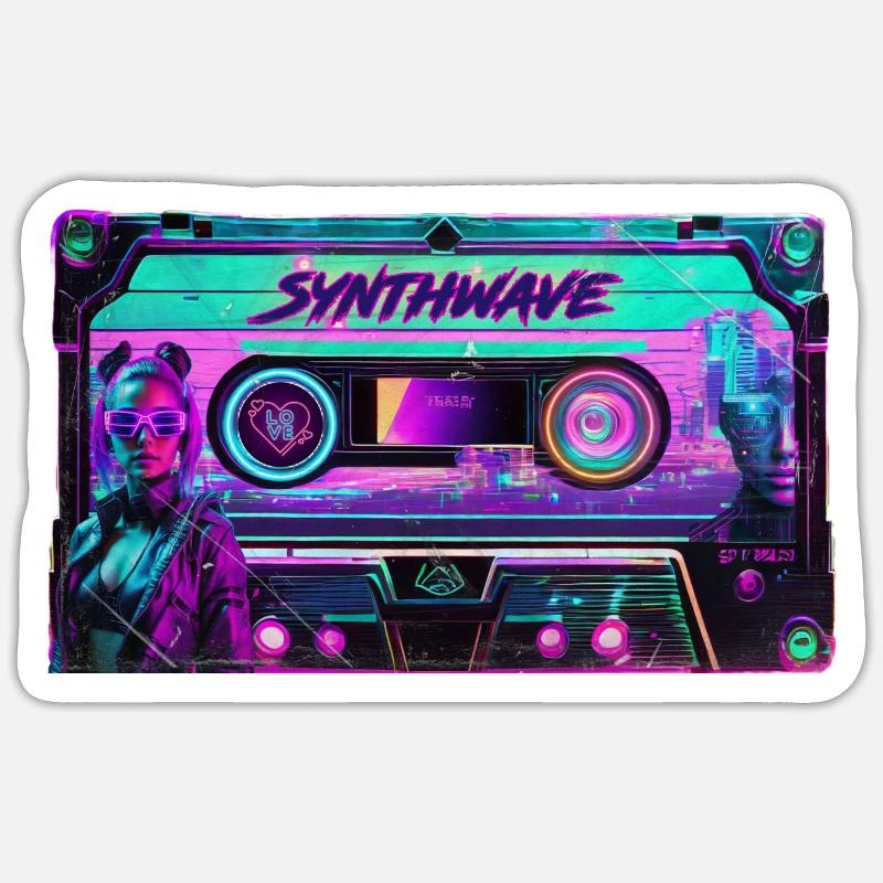 Synthwave Cassette - Sticker taille S (10 x 10 cm) - blanc mat