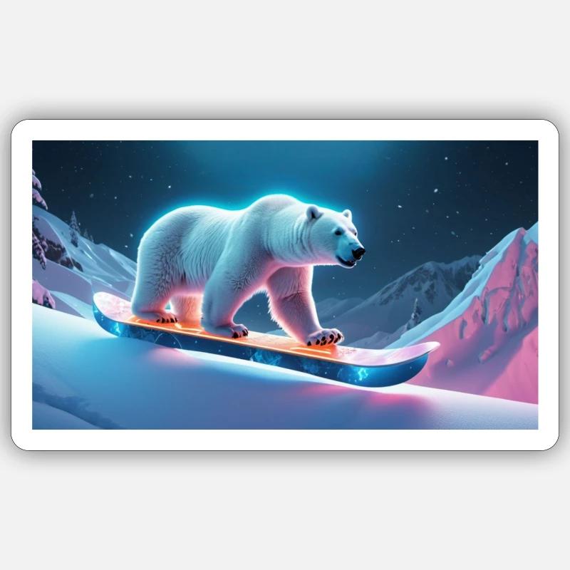 Eisbär auf Snowboard - Sticker Größe S (10 x 10 cm) - Mattweiß