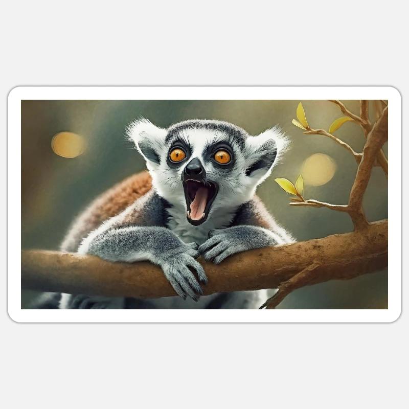 Søde dyr, der køler – ringhalet lemur - Sticker størrelse S (10 x 10 cm) - mat hvid