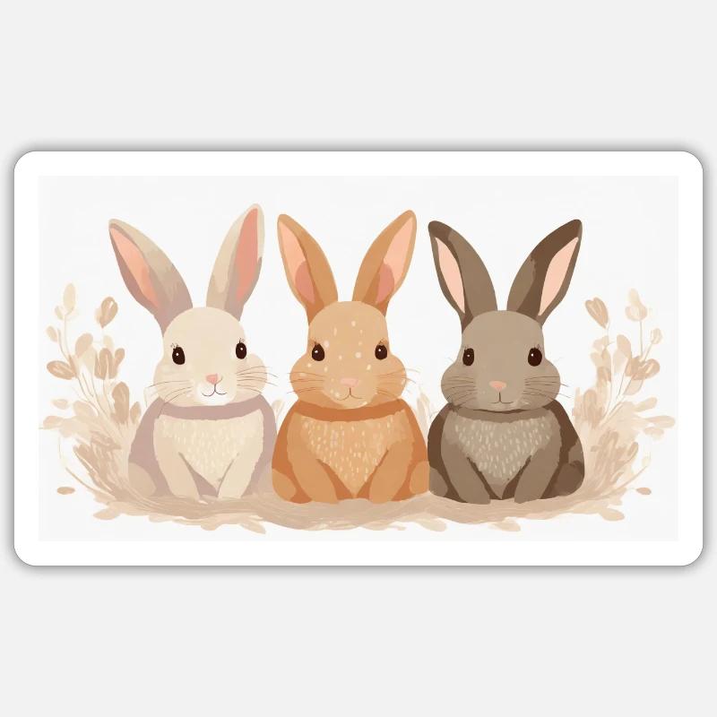 Three cute rabbits suitable for Easter - Sticker size S (10 x 10 cm) - white matte