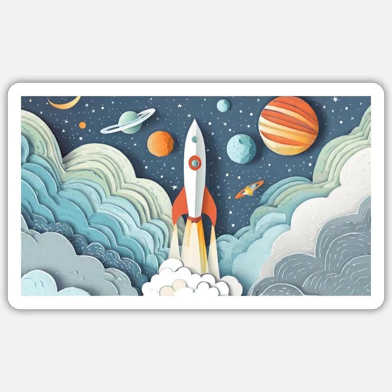 Une fusée décolle - Sticker taille S (10 x 10 cm) - blanc mat