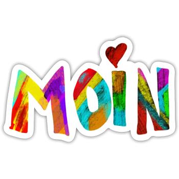 Moin Regenbogen Pinselbuchstaben - Sticker Größe S (10 x 10 cm) - Mattweiß - Vorne