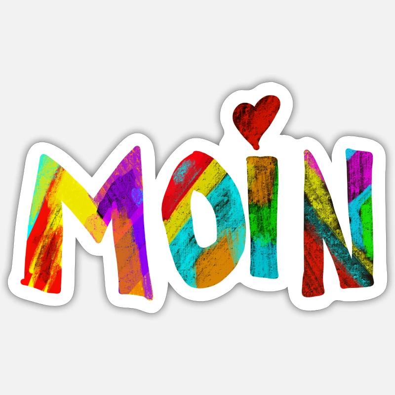 Moin Regenbogen Pinselbuchstaben - Sticker Größe S (10 x 10 cm) - Mattweiß