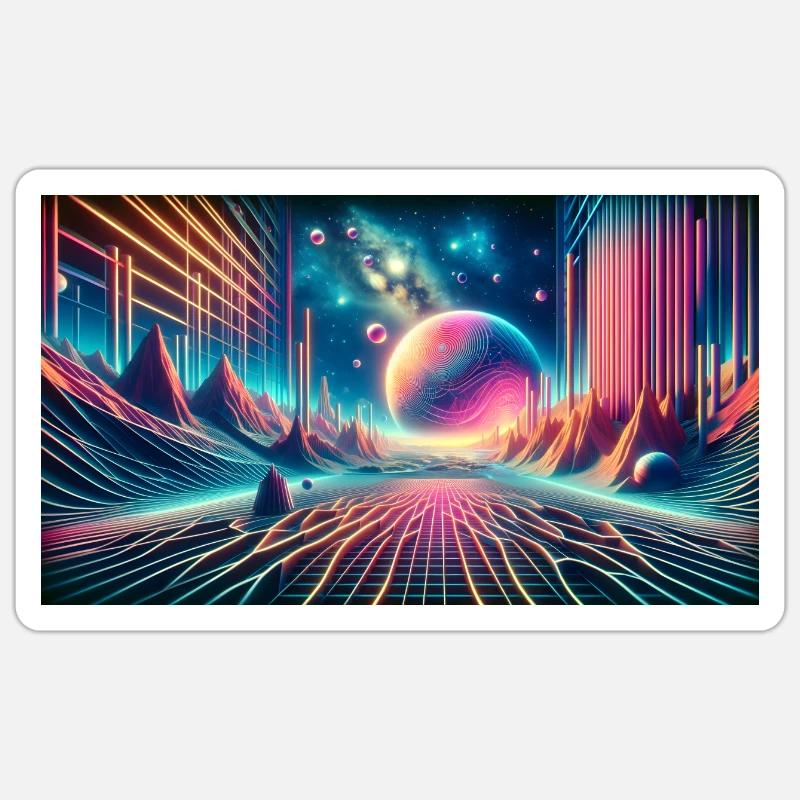 Neon Dreamscape Odyssey – Surréalisme Synthwave Wid Sticker taille S (10 x 10 cm)