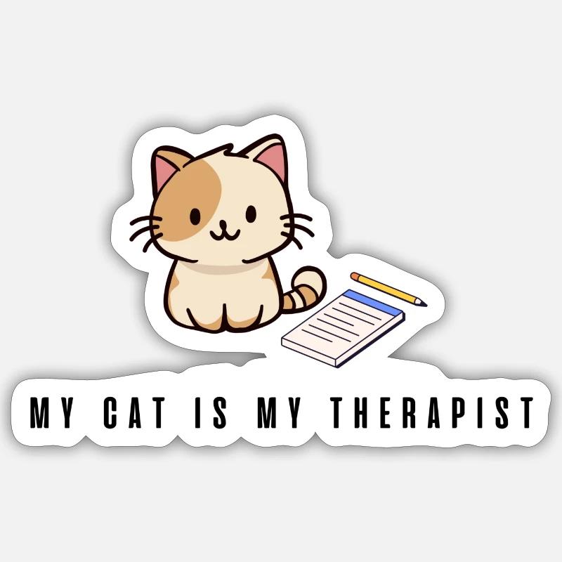 Il mio gatto è il mio terapeuta - Sticker formato S (10 x 10 cm) - bianco opaco