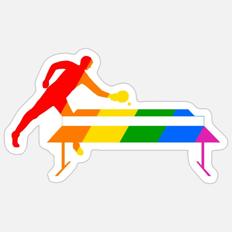 Tennis de table arc-en-ciel - Sticker taille S (10 x 10 cm) - blanc mat