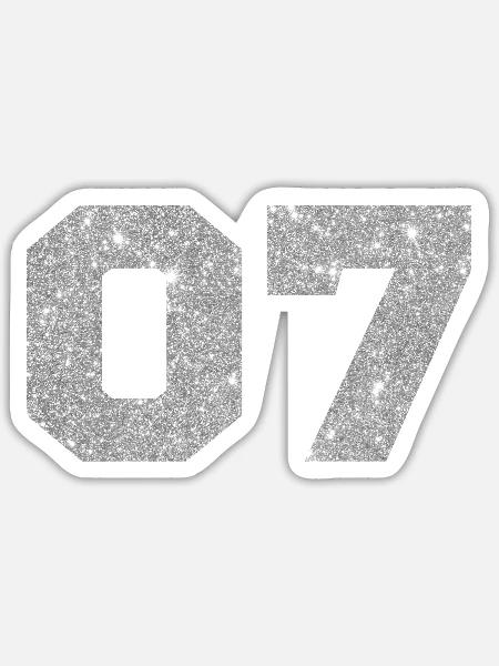 Nummer 7 Silberglitter - 7. Jahrestag - Sticker Größe S (10 x 10 cm) - Mattweiß
