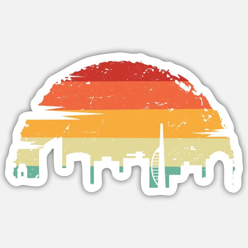 Sunset Skyline Rétro Dégradé - Sticker taille S (10 x 10 cm) - blanc mat