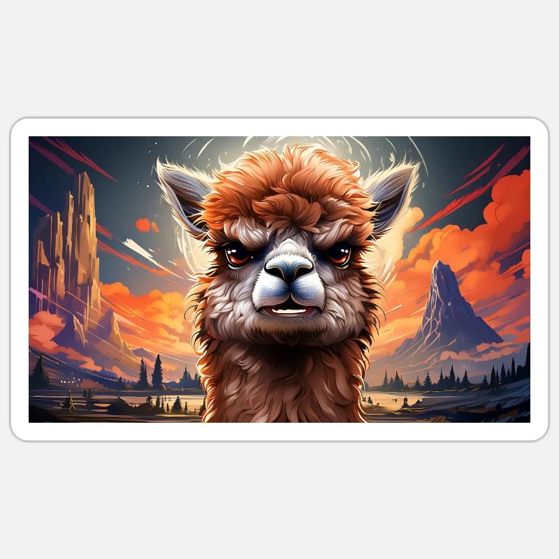 Cute grumpy grouchy animals - alpaca - Sticker size S (10 x 10 cm) - white matte