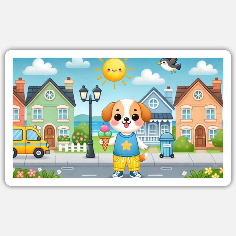 Kleiner Hund mit Eis Sticker Größe S (10 x 10 cm)