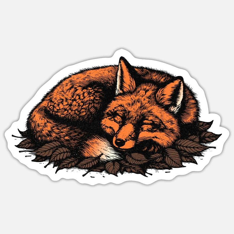 Sleeping fox on autumn leaves Sticker size S (10 x 10 cm)