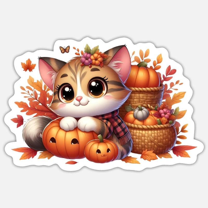 Herbst Katze 2 Sticker Größe S (10 x 10 cm)
