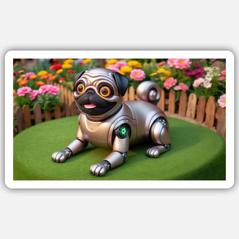 My robotic pug - Sticker size S (10 x 10 cm) - white matte