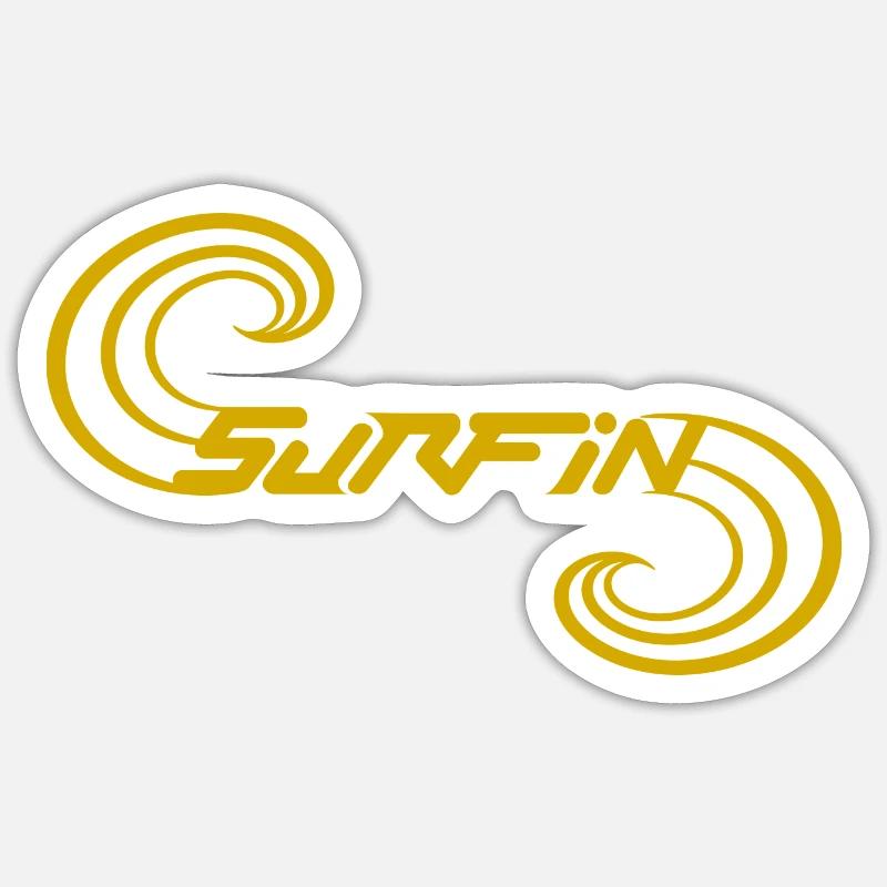 surfin jaune or - Sticker taille S (10 x 10 cm) - blanc mat