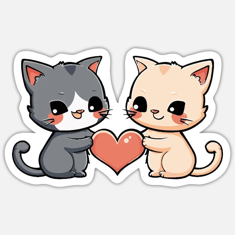 Chat Couple Saint-Valentin - Sticker taille S (10 x 10 cm) - blanc mat