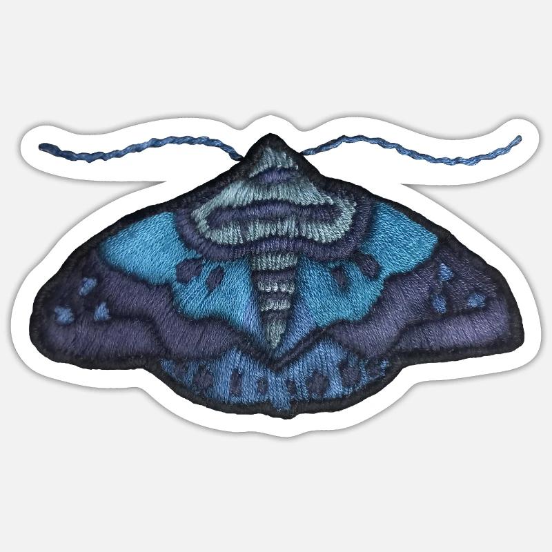 Blaue Motte – einzigartiges Stickmuster - Sticker Größe S (10 x 10 cm) - Mattweiß