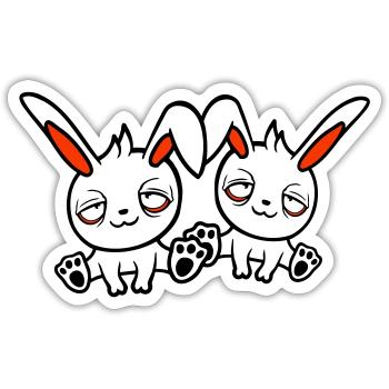 2 bunnies tired confused relaxed red dark circles - Sticker size S (10 x 10 cm) - white matte - Front