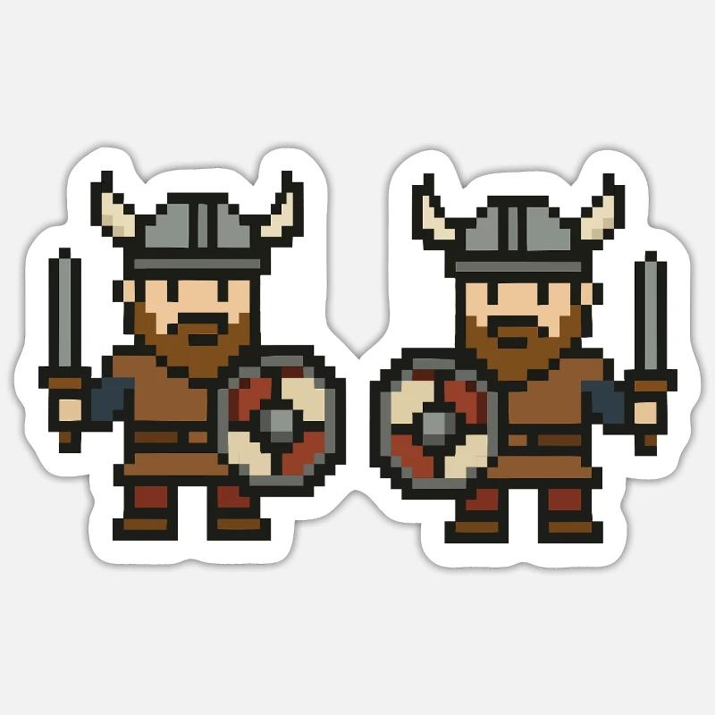 wikinger comic pixel 2 - Sticker Größe S (10 x 10 cm) - Mattweiß