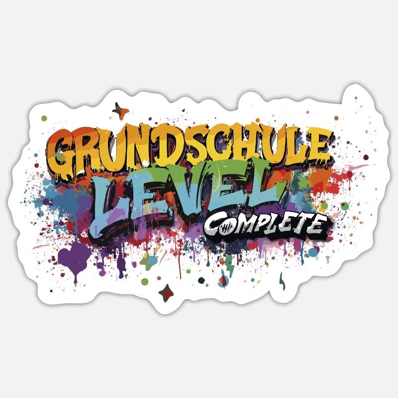 Grundschule Level Complete Graffiti Abschlussshirt Sticker Größe S (10 x 10 cm)