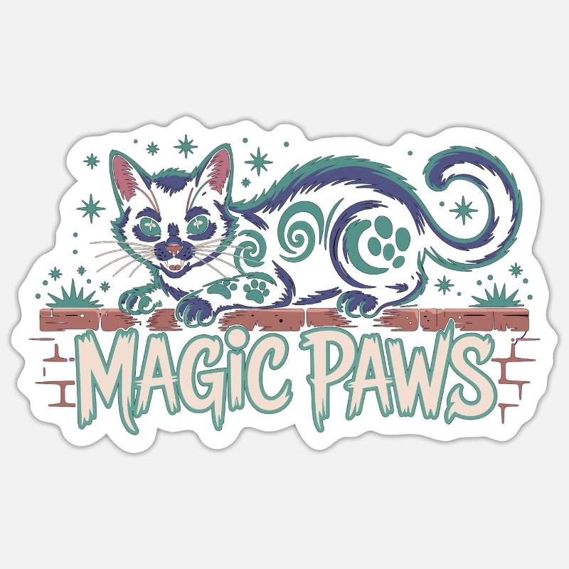 Conception magique de chat enchanté - Sticker taille S (10 x 10 cm) - blanc mat