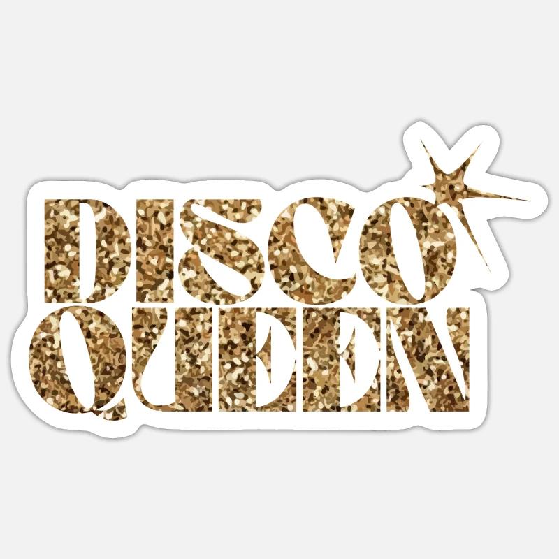 Disco Queen Glitter Text Design - Sticker taille S (10 x 10 cm) - blanc mat