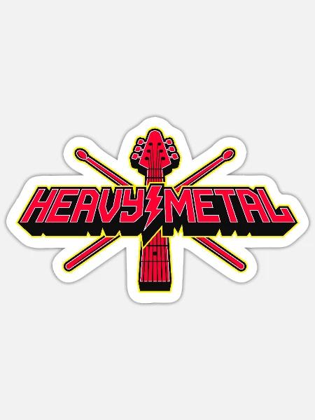 Heavy Metal Gitarre und Drumsticks 3D Crest - Sticker Größe S (10 x 10 cm) - Mattweiß
