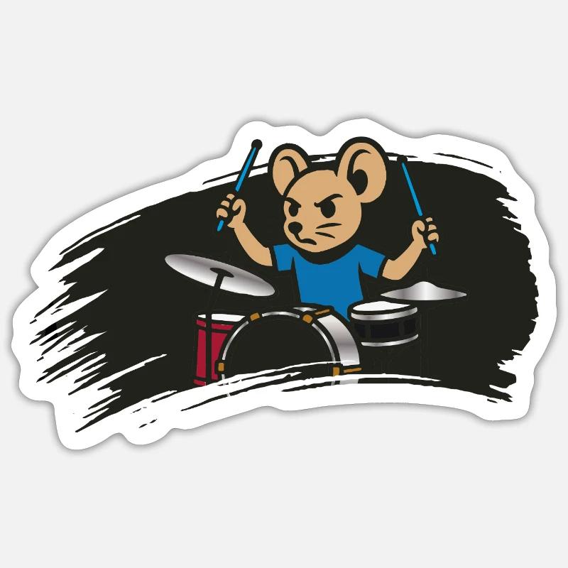 Drumming Mouse in Comic Style - Sticker size S (10 x 10 cm) - white matte