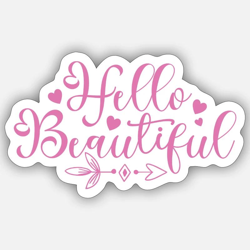Hello Beautiful Script Hearts - Sticker size S (10 x 10 cm) - white matte
