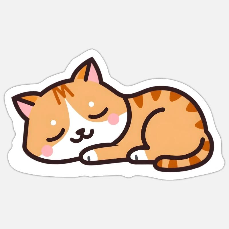 chat endormi - Sticker taille S (10 x 10 cm) - blanc mat