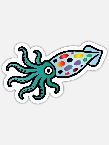 Bunter Tintenfisch | Maritimes Kunstmotiv - Sticker Größe S (10 x 10 cm) - Mattweiß