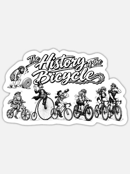 Historie des Fahrrads – Vintage Radreise - Sticker Größe S (10 x 10 cm) - Mattweiß