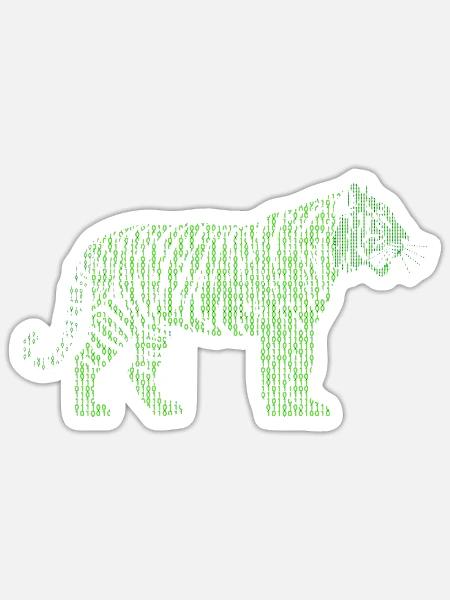 Binärcode Green Matrix Tiger Tech Cyber - Sticker Größe S (10 x 10 cm) - Mattweiß