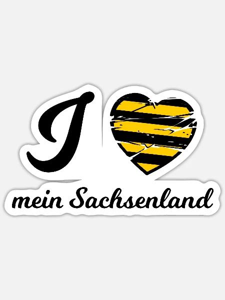 Sachsen Herzstreifen Gelb - Sticker Größe S (10 x 10 cm) - Mattweiß
