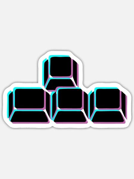 WASD Tasten Glitch Icon - Sticker Größe S (10 x 10 cm) - Mattweiß