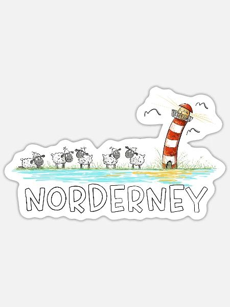 Norderney I Schafe Leuchtturm Nordsee Insel - Sticker Größe S (10 x 10 cm) - Mattweiß
