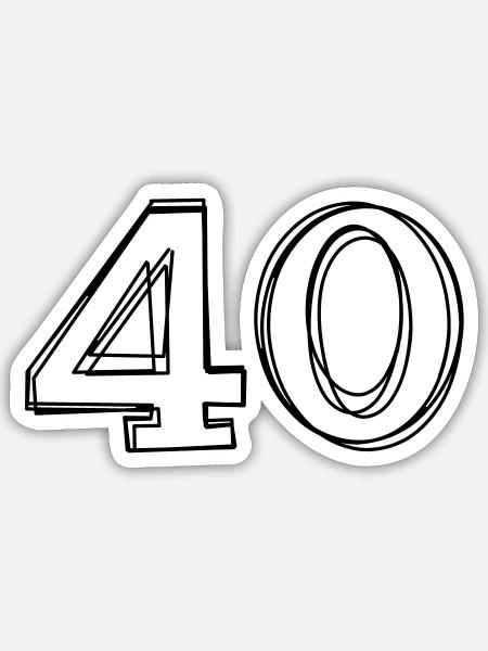 Zahl 40 handgezeichnet - Sticker Größe S (10 x 10 cm) - Mattweiß