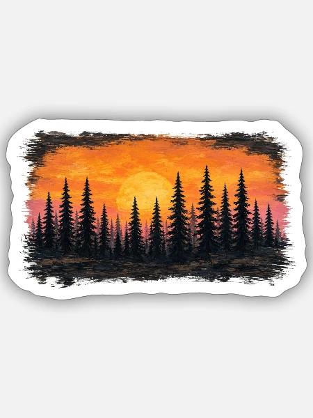 Sonnenuntergang Waldsilhouette - Sticker Größe S (10 x 10 cm) - Mattweiß