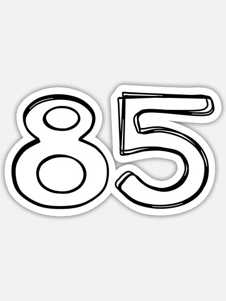 Zahl 85 handgezeichnet - Sticker Größe S (10 x 10 cm) - Mattweiß