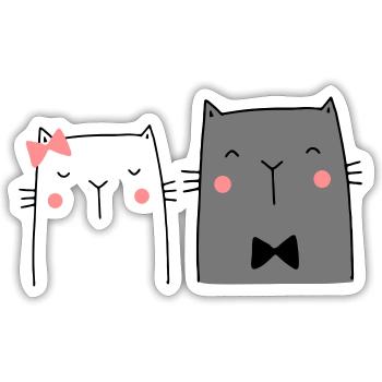 Katzen Katzenpaar Pärchen Brautpaar Hochzeit - Sticker Größe S (10 x 10 cm) - Mattweiß - Vorne