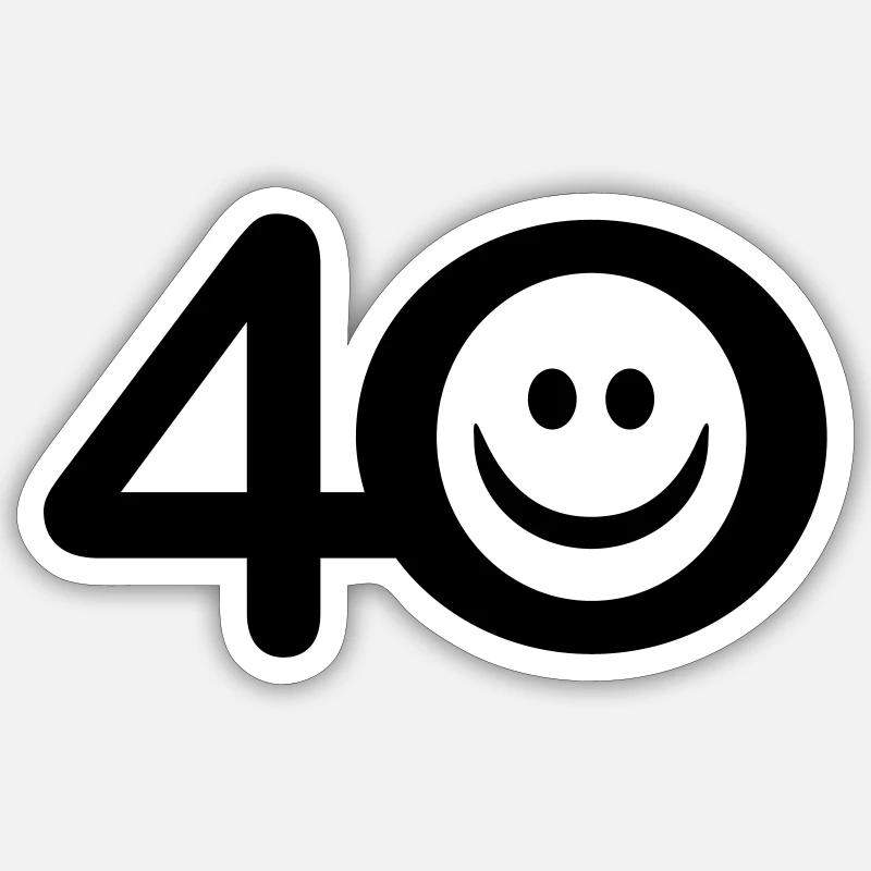 Zum Vierzigsten: 40 mit Lächel-Emoticon - Sticker Größe S (10 x 10 cm) - Mattweiß