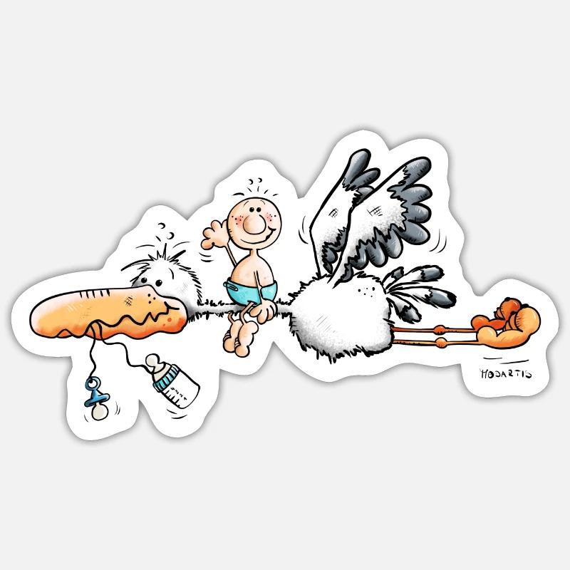 Cigogne apporte bébé - Sticker taille S (10 x 10 cm) - blanc mat