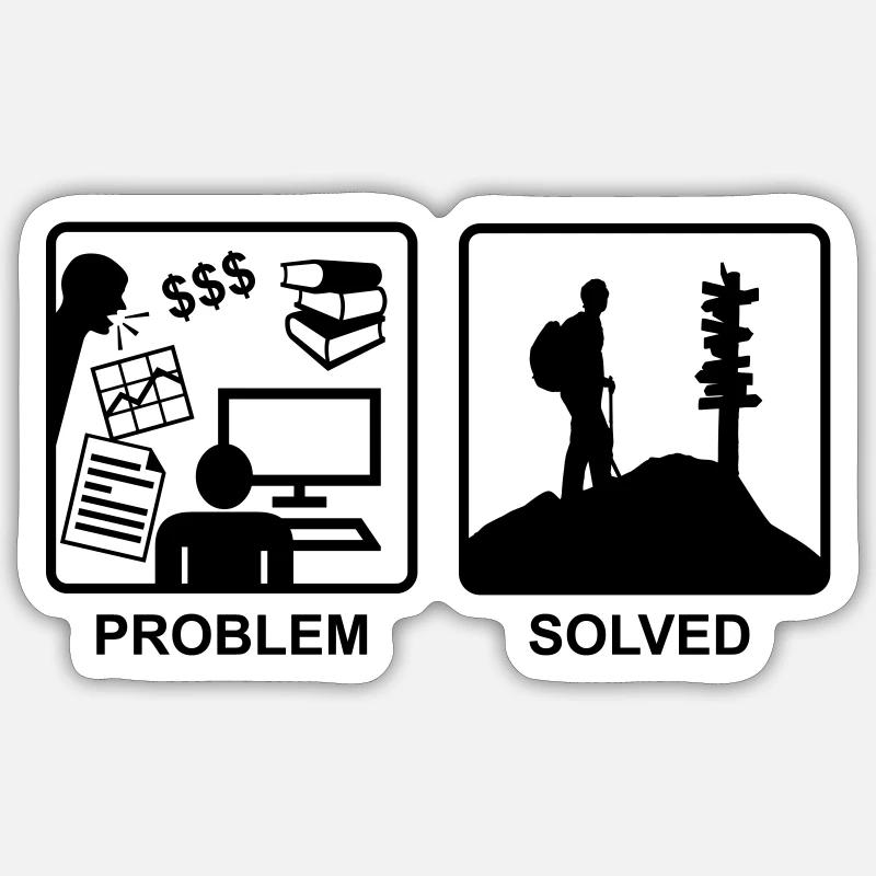 Problem Solved - Mountain hiking - Sticker taille S (10 x 10 cm) - blanc mat