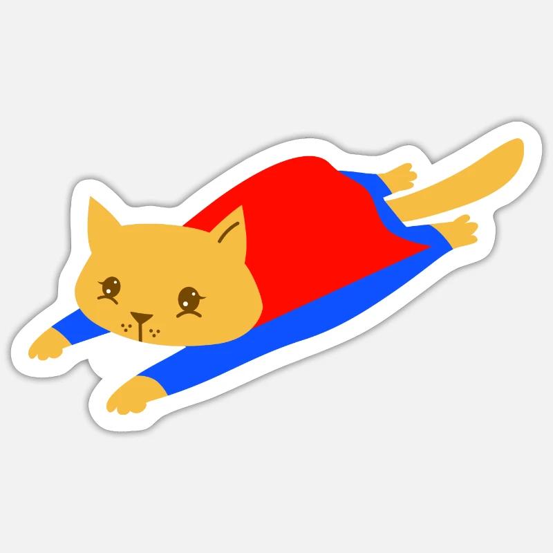 Chat super-héros - Sticker taille S (10 x 10 cm) - blanc mat