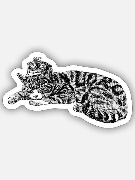 Katzenskizze - Schwarz / Weiß-Illustration - Aufkleber - Sticker Größe S (10 x 10 cm) - Mattweiß