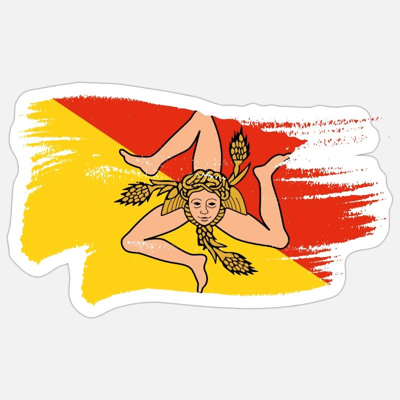 Sicile Drapeau Trinacria Sicilienne - Sticker taille S (10 x 10 cm) - blanc mat
