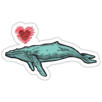 baleines mer poisson eau mer mer cachalot coeur - Sticker taille S (10 x 10 cm) - blanc mat - Devant