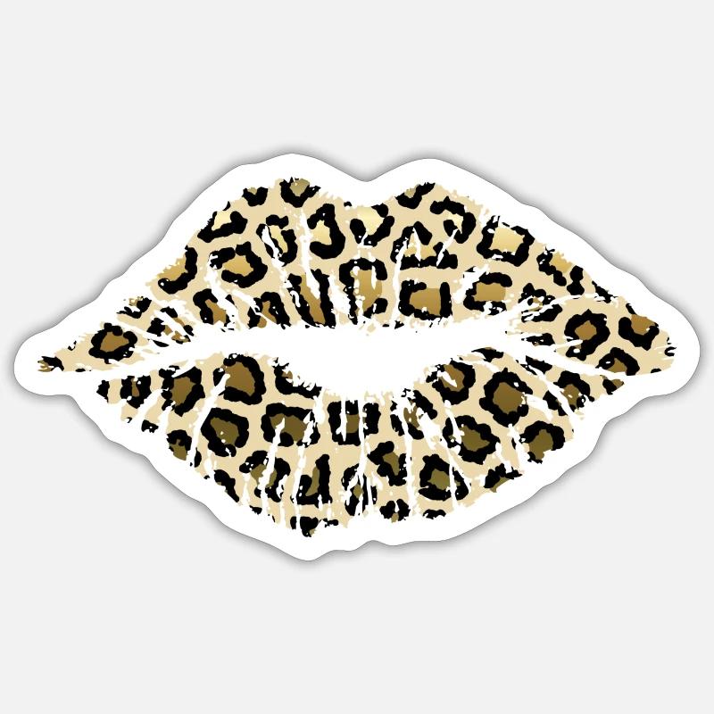 Lips Leopard - Sticker size S (10 x 10 cm) - white matte