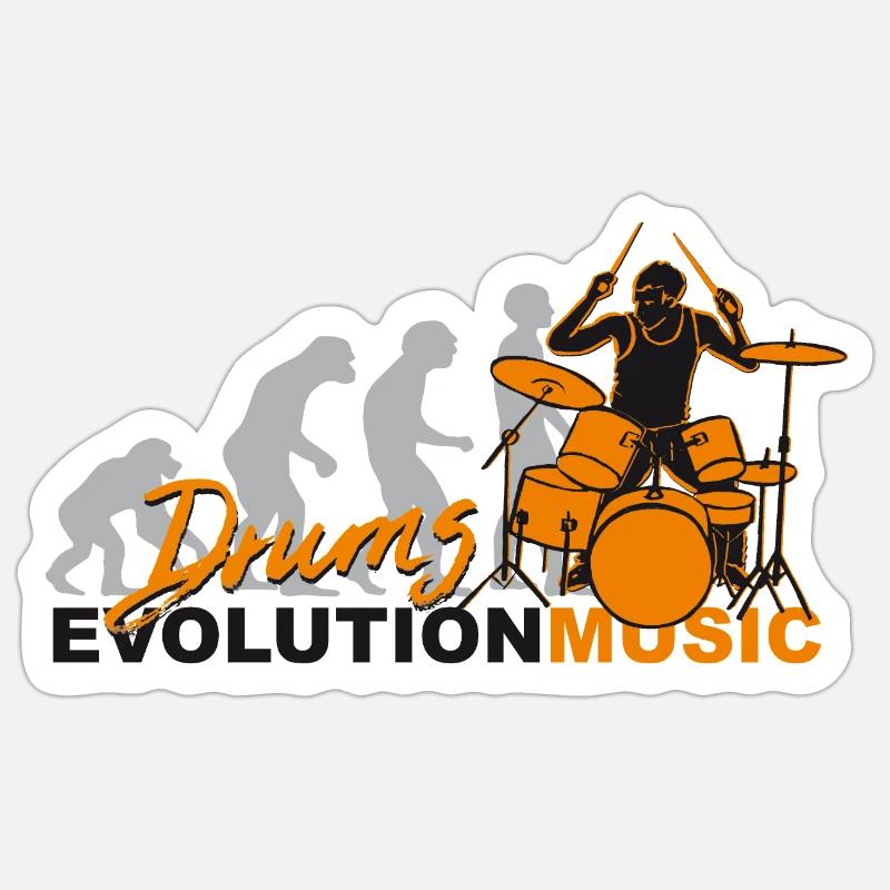 Drums, drummer, drums, evolution music - Sticker size S (10 x 10 cm) - white matte