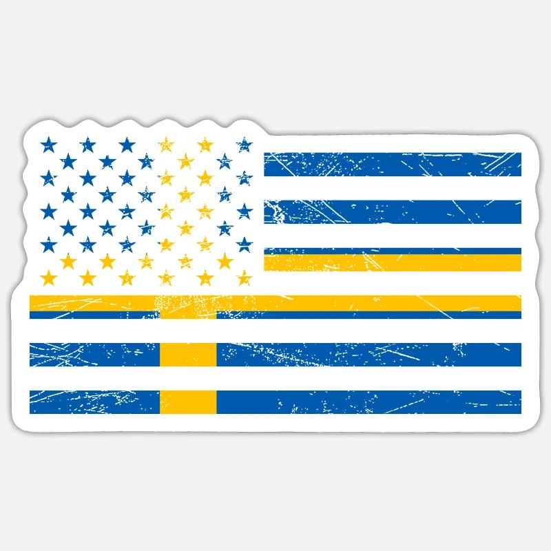 États-Unis Suède Drapeau - Sticker taille S (10 x 10 cm) - blanc mat