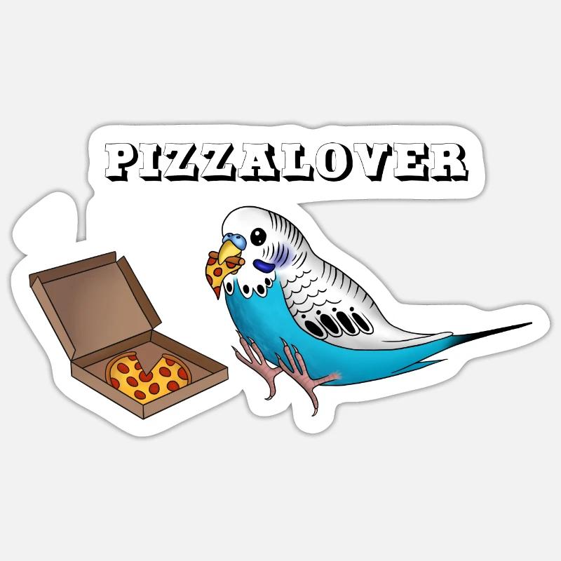 Pizzalover! Budgie eats pizza - Sticker size S (10 x 10 cm) - white matte